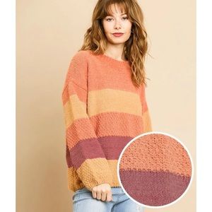 Medium Umgee Rust and Mustard Mix Color Block Sweater
